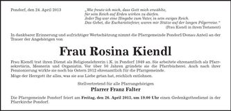 Traueranzeige Rosina Kiendl