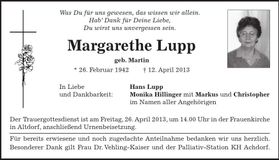 Traueranzeige Margarethe Lupp