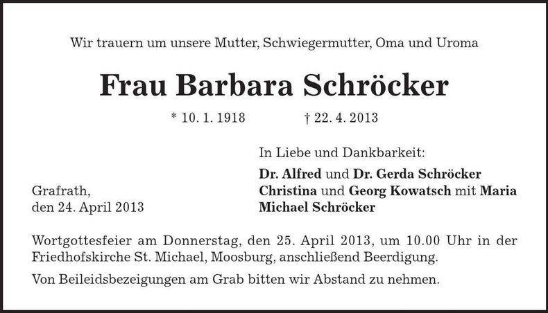 Traueranzeige Barbara Schröcker