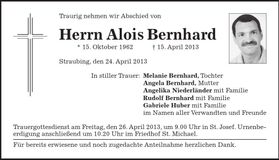 Traueranzeige Alois Bernhard