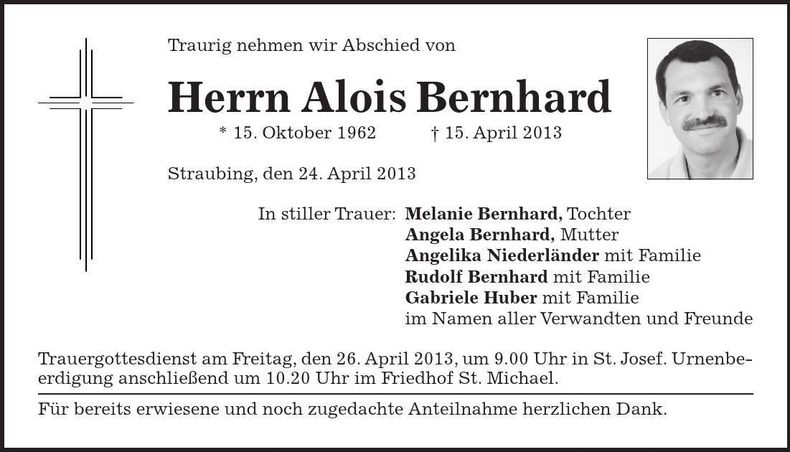 Traueranzeige Alois Bernhard