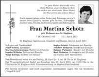 Traueranzeige Martina Schötz