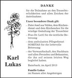Traueranzeige Karl Lukas