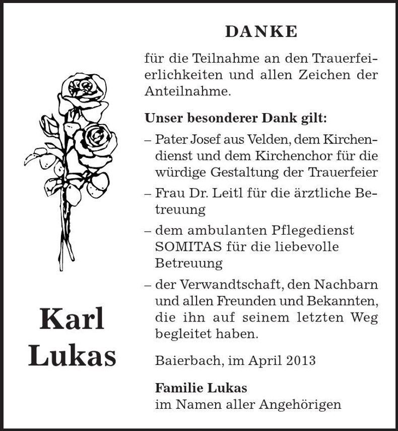 Traueranzeige Karl Lukas
