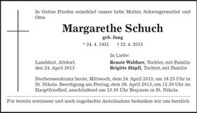 Traueranzeige Margarete Schuch