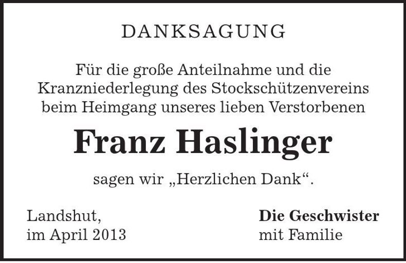 Traueranzeige Franz Haslinger