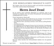 Traueranzeige Josef Deml