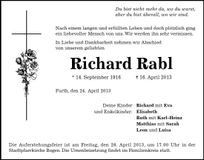 Traueranzeige Richard Rabl
