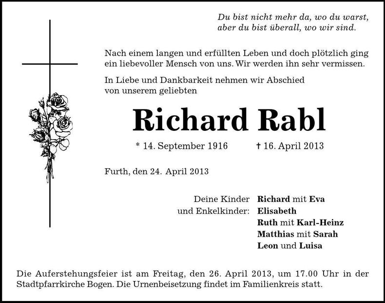 Traueranzeige Richard Rabl