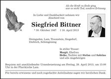 Traueranzeige Siegfried Bittner