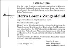 Traueranzeige Lorenz Zangenfeind