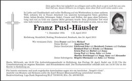 Traueranzeige Franz Pusl-Häusler