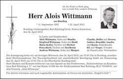 Traueranzeige Alois Wittmann