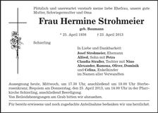 Traueranzeige Hermine Strohmeier