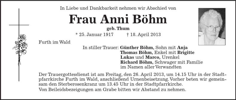 Traueranzeige Anni Böhm
