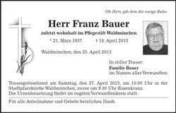 Traueranzeige Franz Bauer