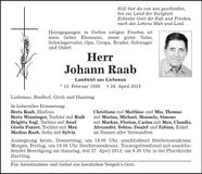 Traueranzeige Johann Raab