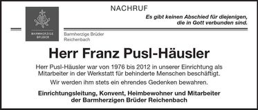 Traueranzeige Franz Pusl-Häusler