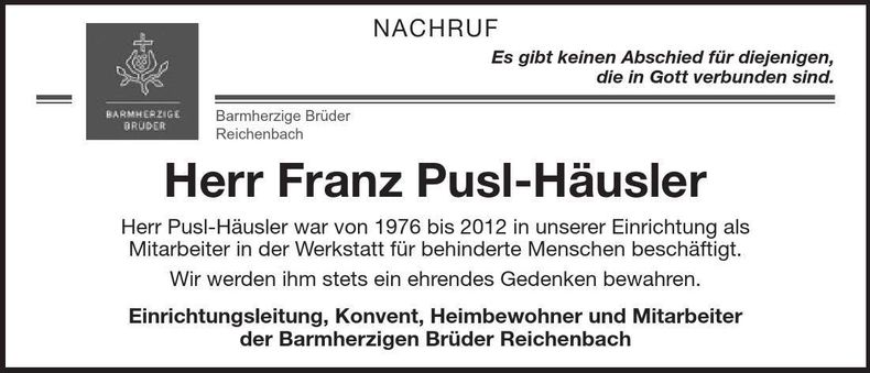 Traueranzeige Franz Pusl-Häusler