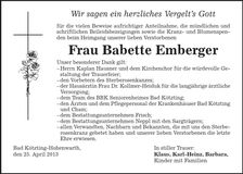 Traueranzeige Babette Emberger