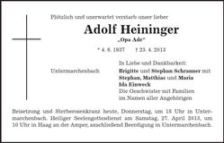 Traueranzeige Adolf Heininger