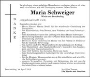 Traueranzeige Maria Schweiger