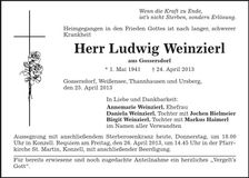 Traueranzeige Ludwig Weinzierl