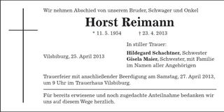 Traueranzeige Horst Reimann