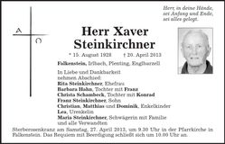 Traueranzeige Xaver Steinkirchner