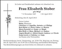 Traueranzeige Elisabeth Stober