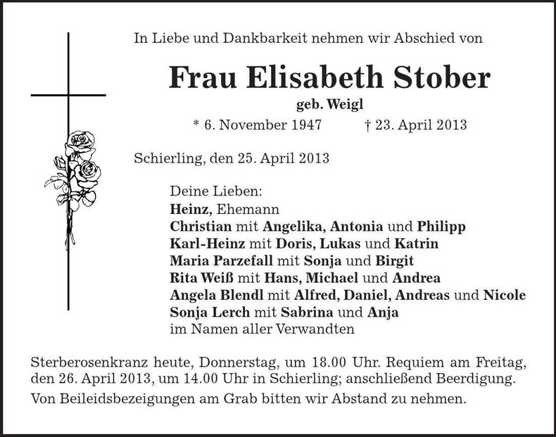 Traueranzeige Elisabeth Stober