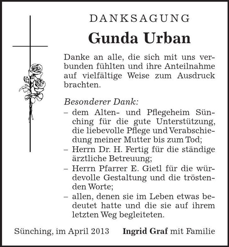 Traueranzeige Gunda Urban