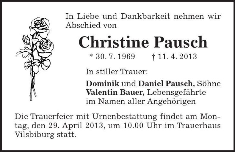 Traueranzeige Christine Pausch