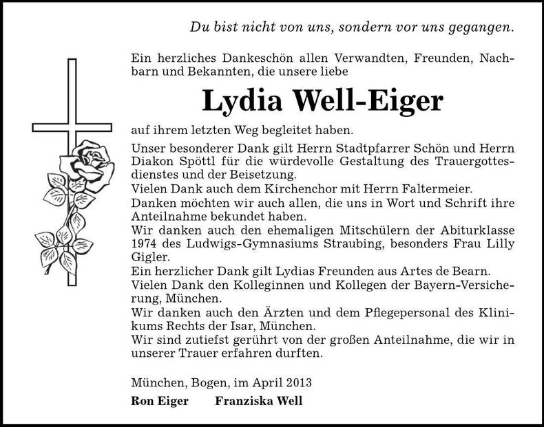 Traueranzeige Lydia Well-Eiger
