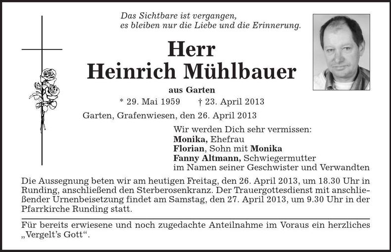 Traueranzeige Heinrich Mühlbauer