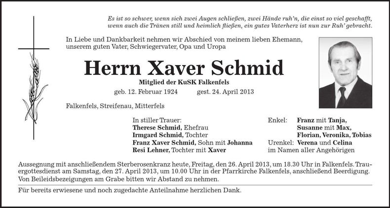Traueranzeige Irmgard Schmid