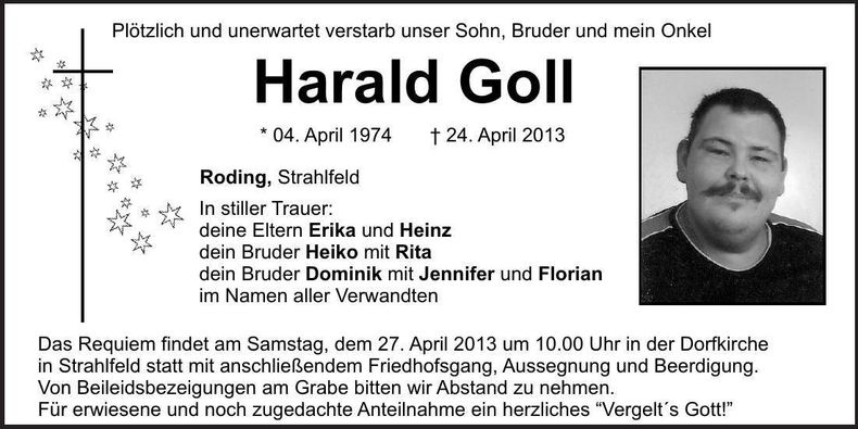 Traueranzeige Harald Goll