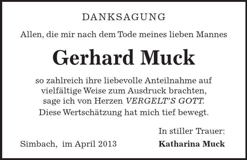 Traueranzeige Gerhard Muck