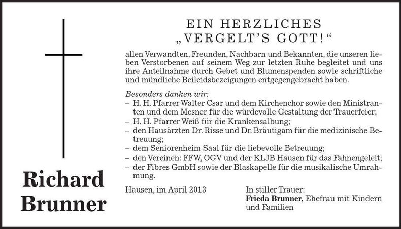 Traueranzeige Richard Brunner