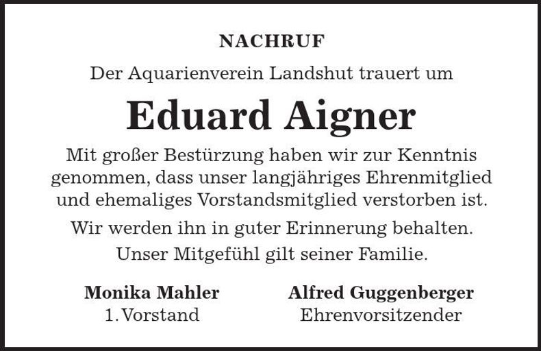 Traueranzeige Eduard Aigner