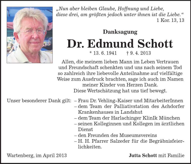 Traueranzeige Edmund Dr. Schott