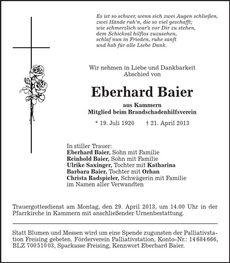 Traueranzeige Eberhard Baier