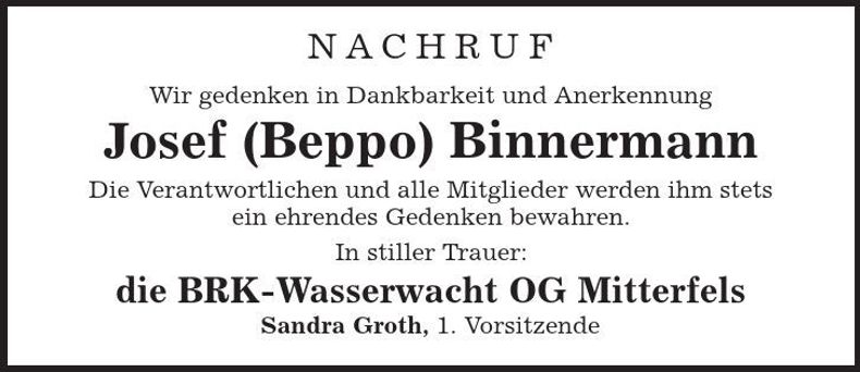 Traueranzeige Josef Beppo Binnermann