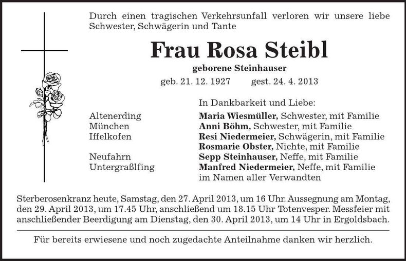 Traueranzeige Rosa Steibl