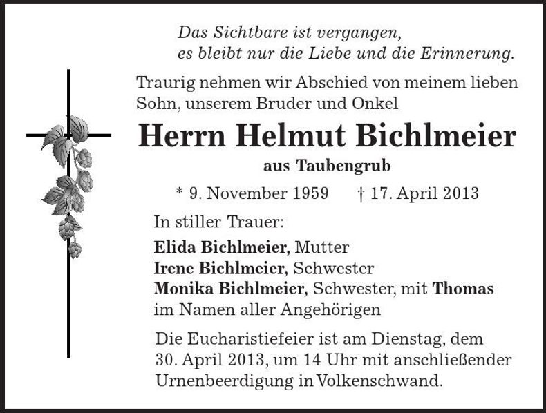 Traueranzeige Helmut Bichlmeier