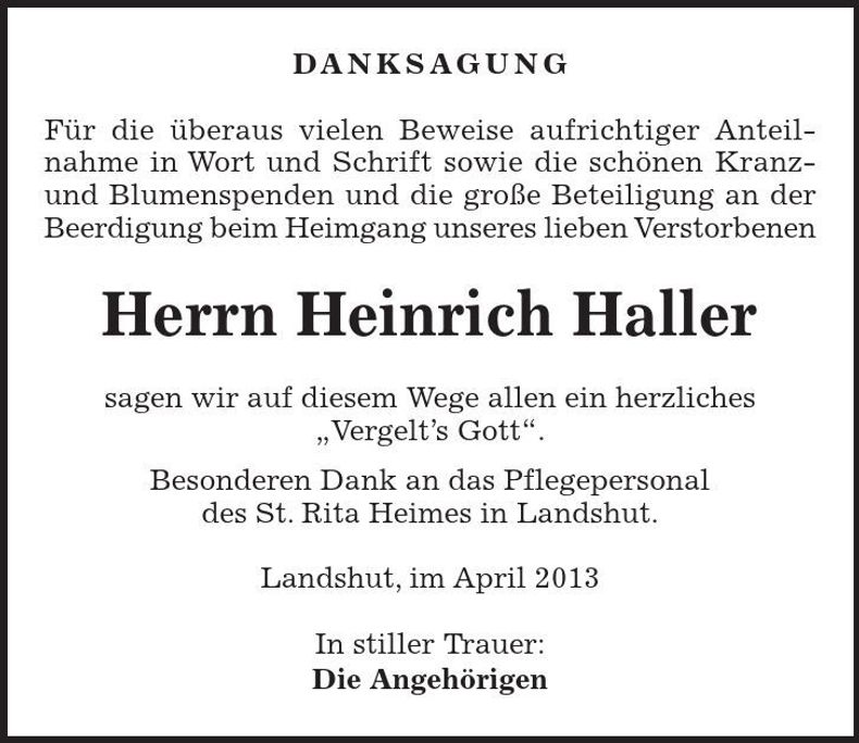 Traueranzeige Heinrich Haller