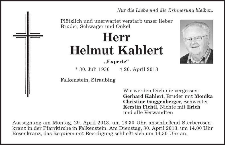 Traueranzeige Helmut Kahlert