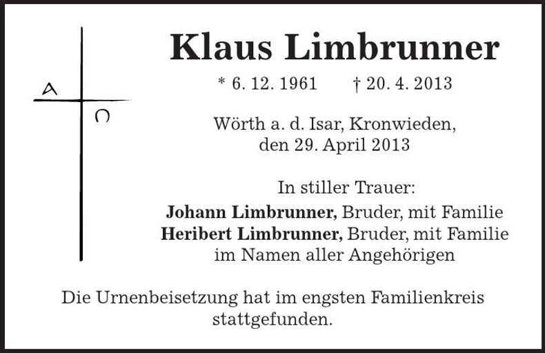 Traueranzeige Klaus Limbrunner