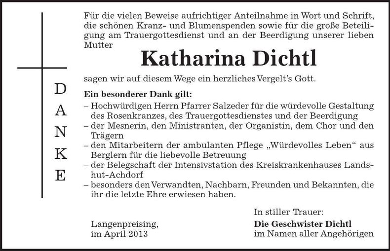 Traueranzeige Katharina Dichtl