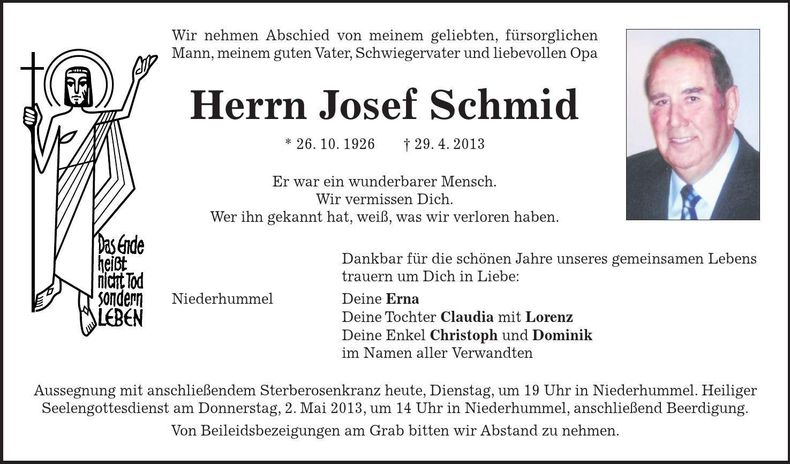 Traueranzeige Josef Schmid
